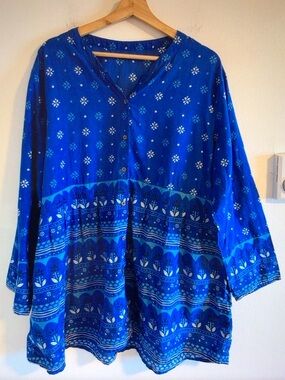 Gudrun Sjoden Royal Blue Patterned Tunic Top